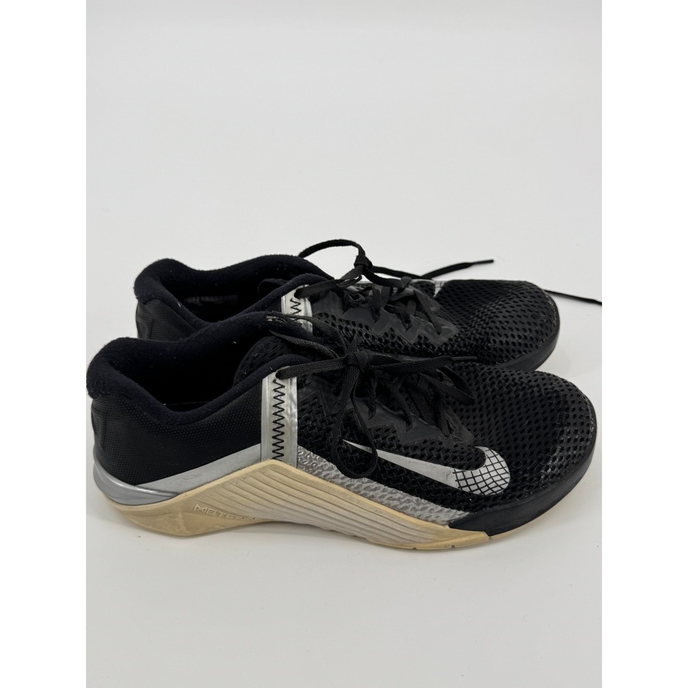 Nike Metcon 6 AT3160-010 Womens Sneaker 10.5 Black Metallic Silver Workout Shoes